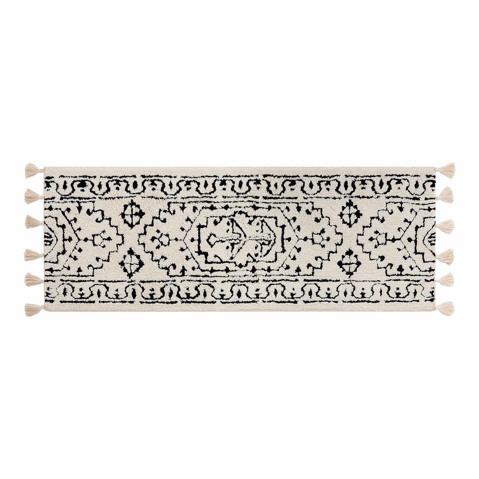 Arden noir black and white persian rug pattern bath mat in size 24x65
