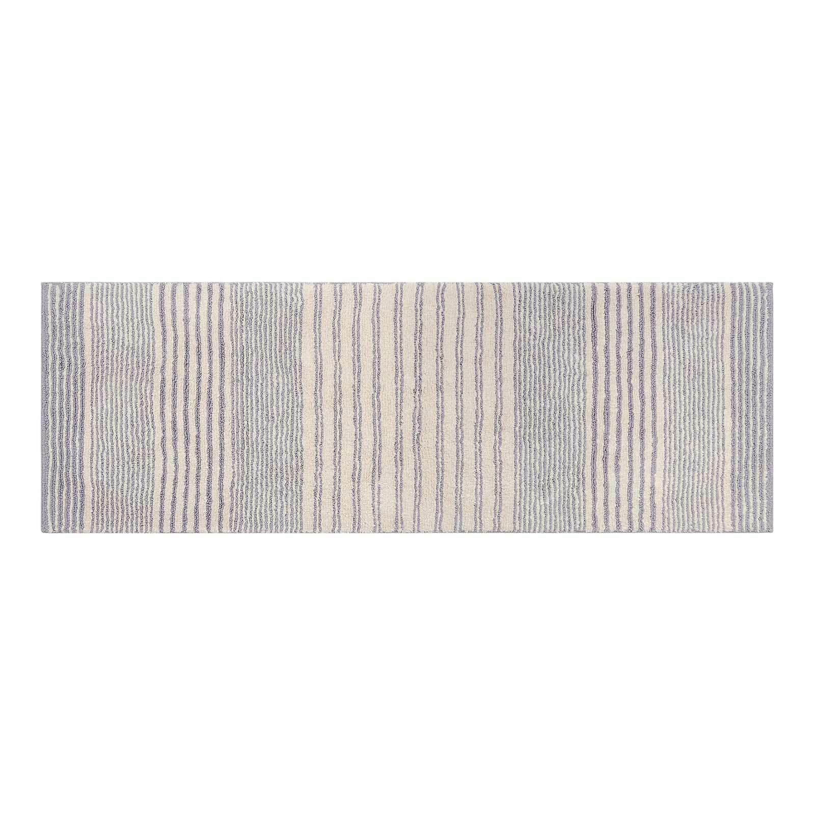 Coastal Nantucket blue and white stripe bath mat in size 24x70