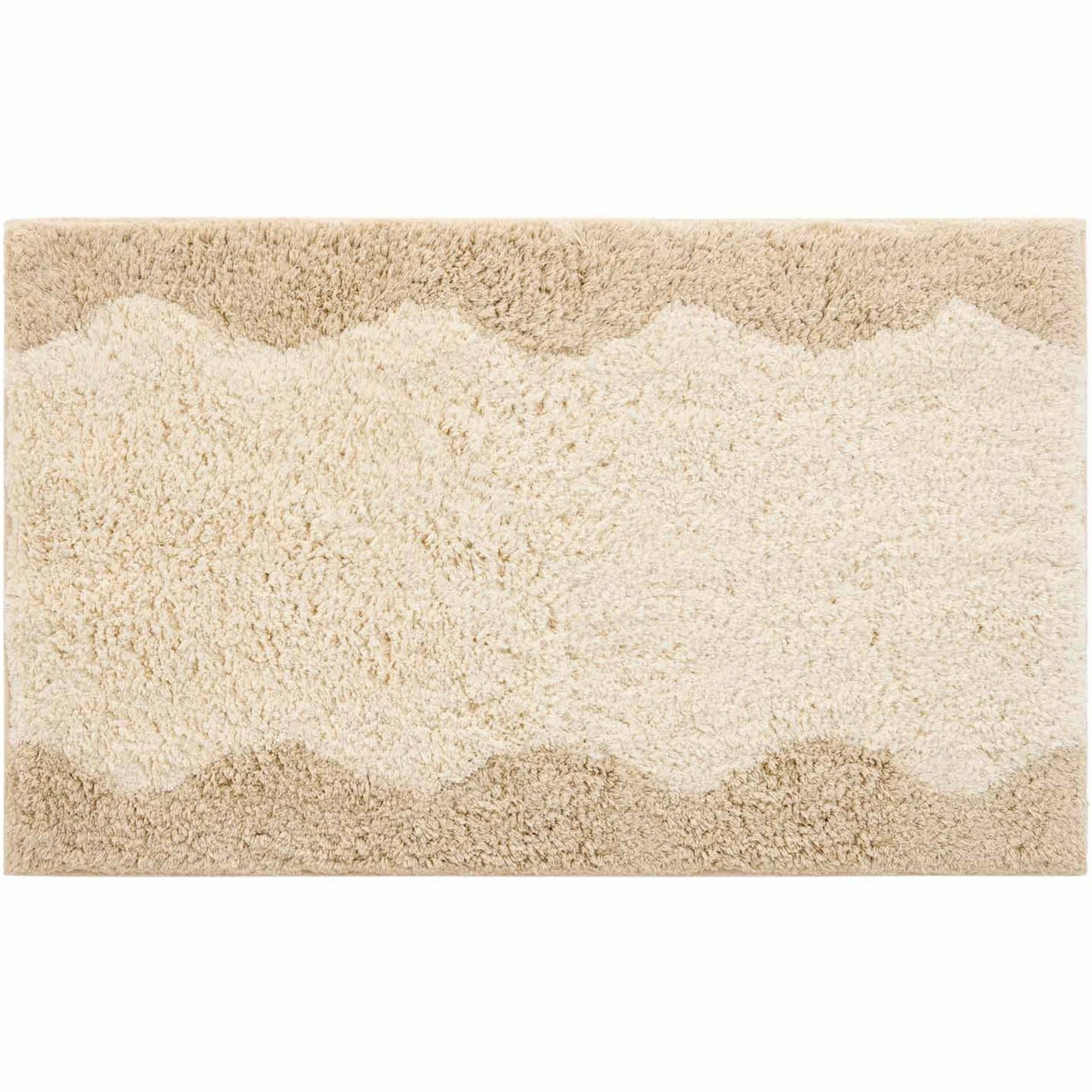 Harper au lait beige scallop print bath mat shown in size 21x34