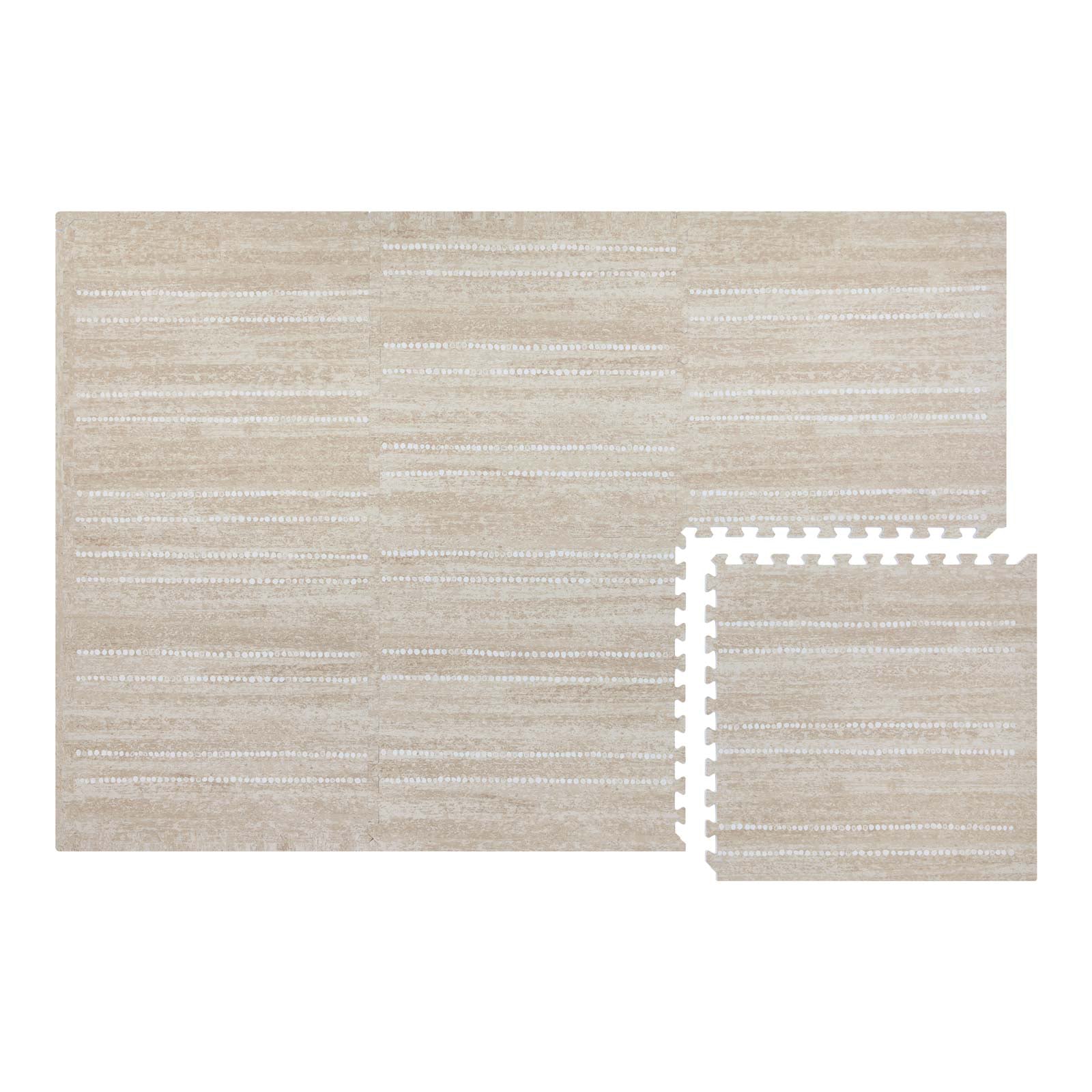 Aspen toast neutral minimal stripe little nomad play mat in size 4x6 with 1 tile exposed