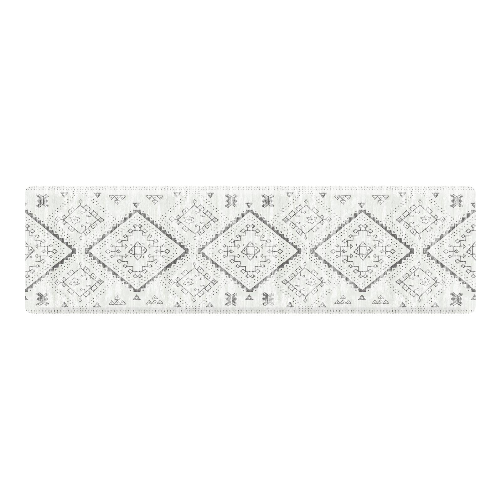 Ula avalon black and white boho print standing mat shown in size 30x108